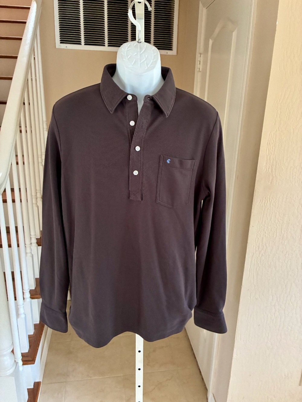 Criquet Polo Shirt Mens L Black Long Sleeve Pima Cotton Slim Fit Pocket Logo